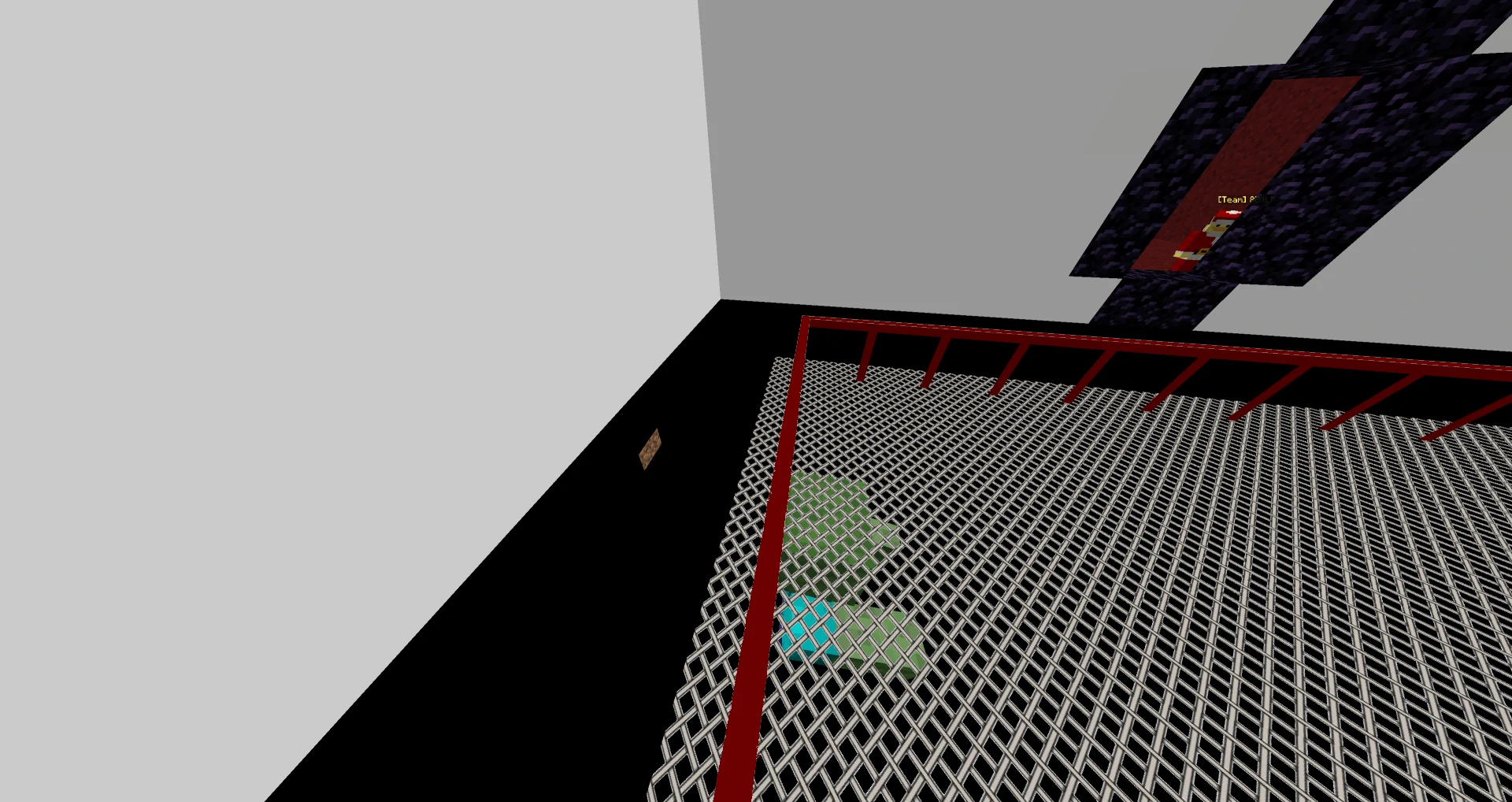 Half-Life styled-ish bridge with a black nothing below it. There's also a nether portal with a person in it.