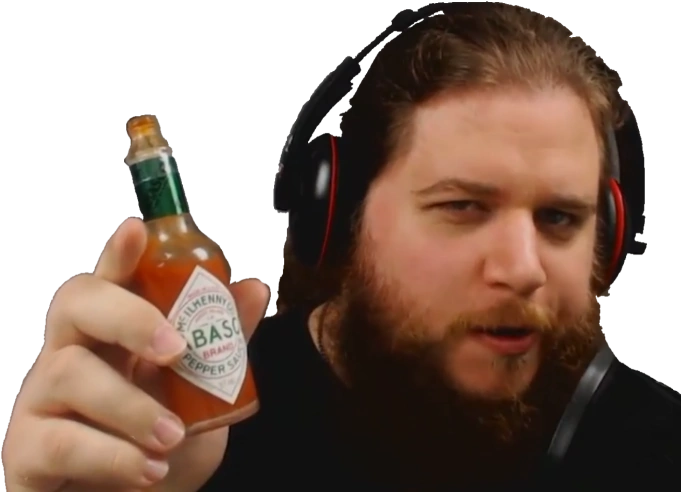 Kruhtz holding a Tabasco bottle